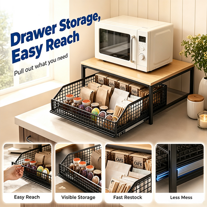 📦 50% Off!  2-Tier Kitchen Microwave Stand with Slide-Out Storage Drawer
