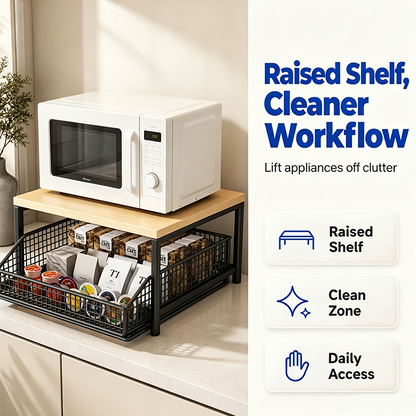 📦 50% Off!  2-Tier Kitchen Microwave Stand with Slide-Out Storage Drawer