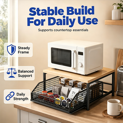 📦 50% Off!  2-Tier Kitchen Microwave Stand with Slide-Out Storage Drawer