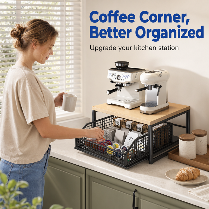 📦 50% Off!  2-Tier Kitchen Microwave Stand with Slide-Out Storage Drawer