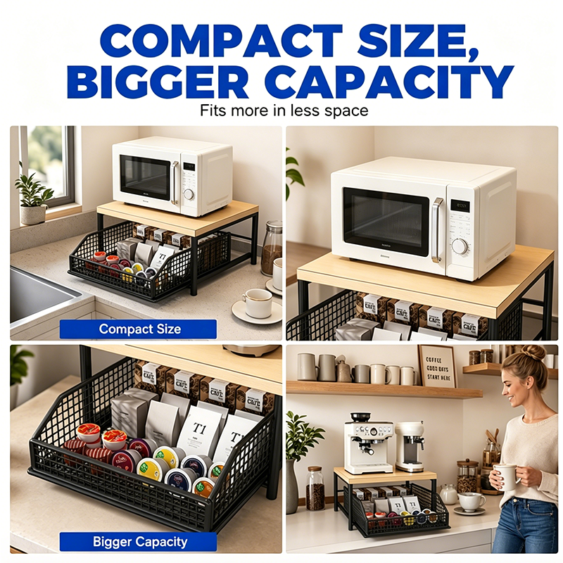 📦 50% Off!  2-Tier Kitchen Microwave Stand with Slide-Out Storage Drawer