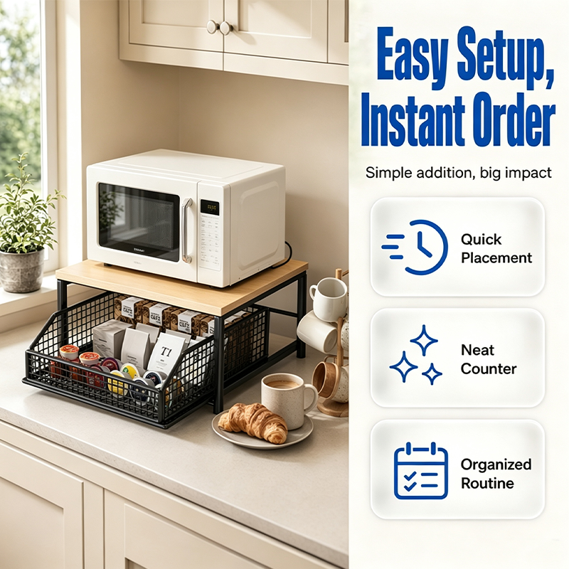 📦 50% Off!  2-Tier Kitchen Microwave Stand with Slide-Out Storage Drawer