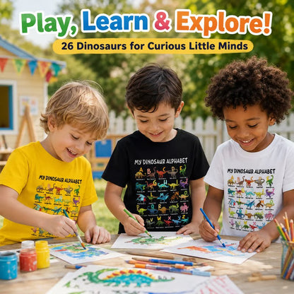 🦖 LIMITED-TIME 50% OFF! ✨ Kids' Dinosaur Alphabet Graphic T-Shirt – Soft Cotton, Fun ABC Print, Playful Fit 🌿