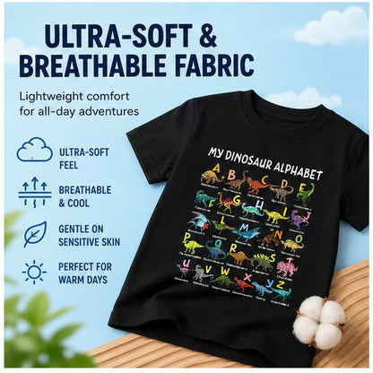 🦖 LIMITED-TIME 50% OFF! ✨ Kids' Dinosaur Alphabet Graphic T-Shirt – Soft Cotton, Fun ABC Print, Playful Fit 🌿
