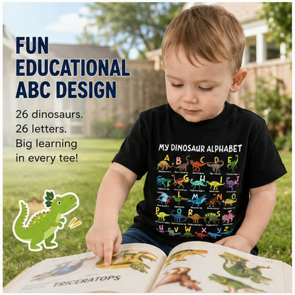 🦖 LIMITED-TIME 50% OFF! ✨ Kids' Dinosaur Alphabet Graphic T-Shirt – Soft Cotton, Fun ABC Print, Playful Fit 🌿