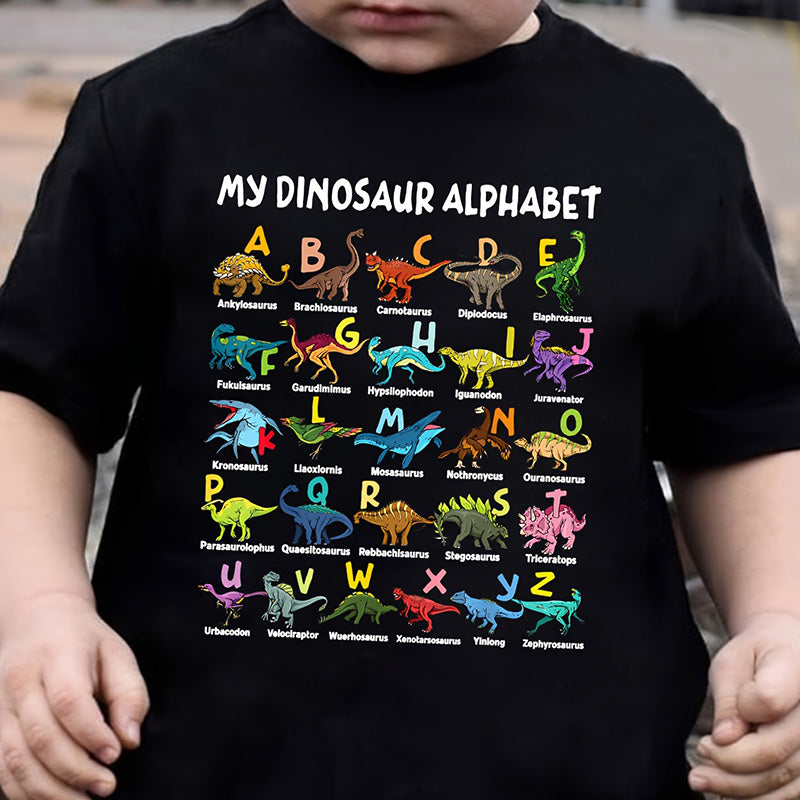 🦖 LIMITED-TIME 50% OFF! ✨ Kids' Dinosaur Alphabet Graphic T-Shirt – Soft Cotton, Fun ABC Print, Playful Fit 🌿