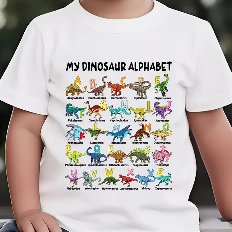 🦖 LIMITED-TIME 50% OFF! ✨ Kids' Dinosaur Alphabet Graphic T-Shirt – Soft Cotton, Fun ABC Print, Playful Fit 🌿