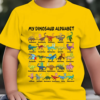 🦖 LIMITED-TIME 50% OFF! ✨ Kids' Dinosaur Alphabet Graphic T-Shirt – Soft Cotton, Fun ABC Print, Playful Fit 🌿