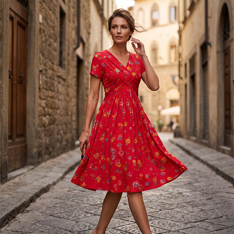 FLAWLESS FIT! 💃 50% OFF Floral V-Neck Dress With Twist Waist 🌿