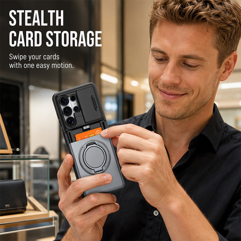 📱Limited Time Offer £12.99! 2‑in‑1 Shockproof Phone Case with Hidden Card Holder, Rugged Hybrid Protective Cover, Slide Camera Cover & 360° Rotatable Ring Stand Heavy‑Duty Phone Shell