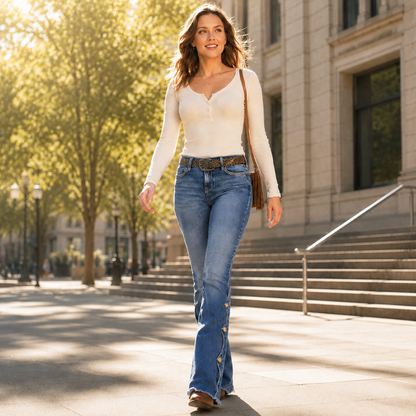 👖 50% OFF |Women High Waisted Distressed Flare Jeans