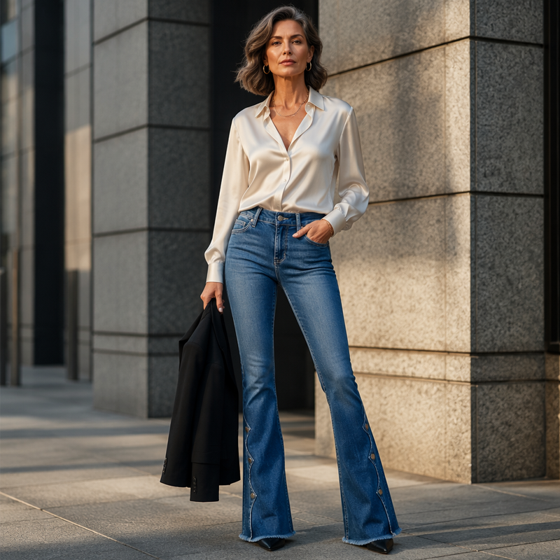 👖 50% OFF |Women High Waisted Distressed Flare Jeans