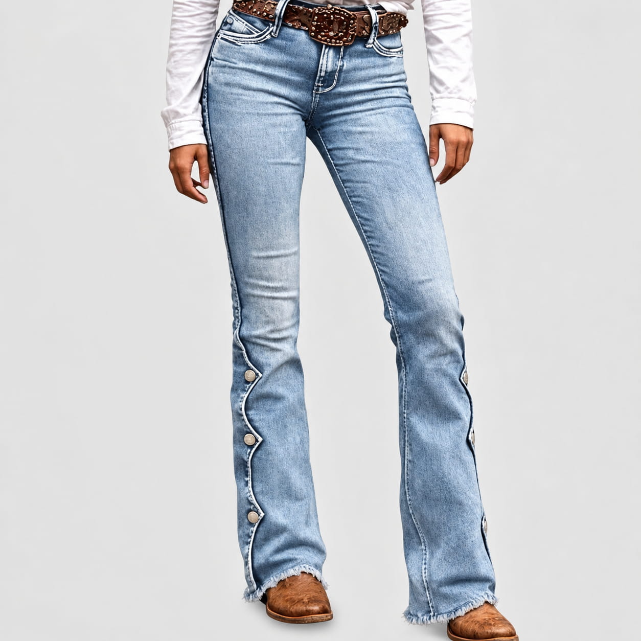 👖 50% OFF |Women High Waisted Distressed Flare Jeans
