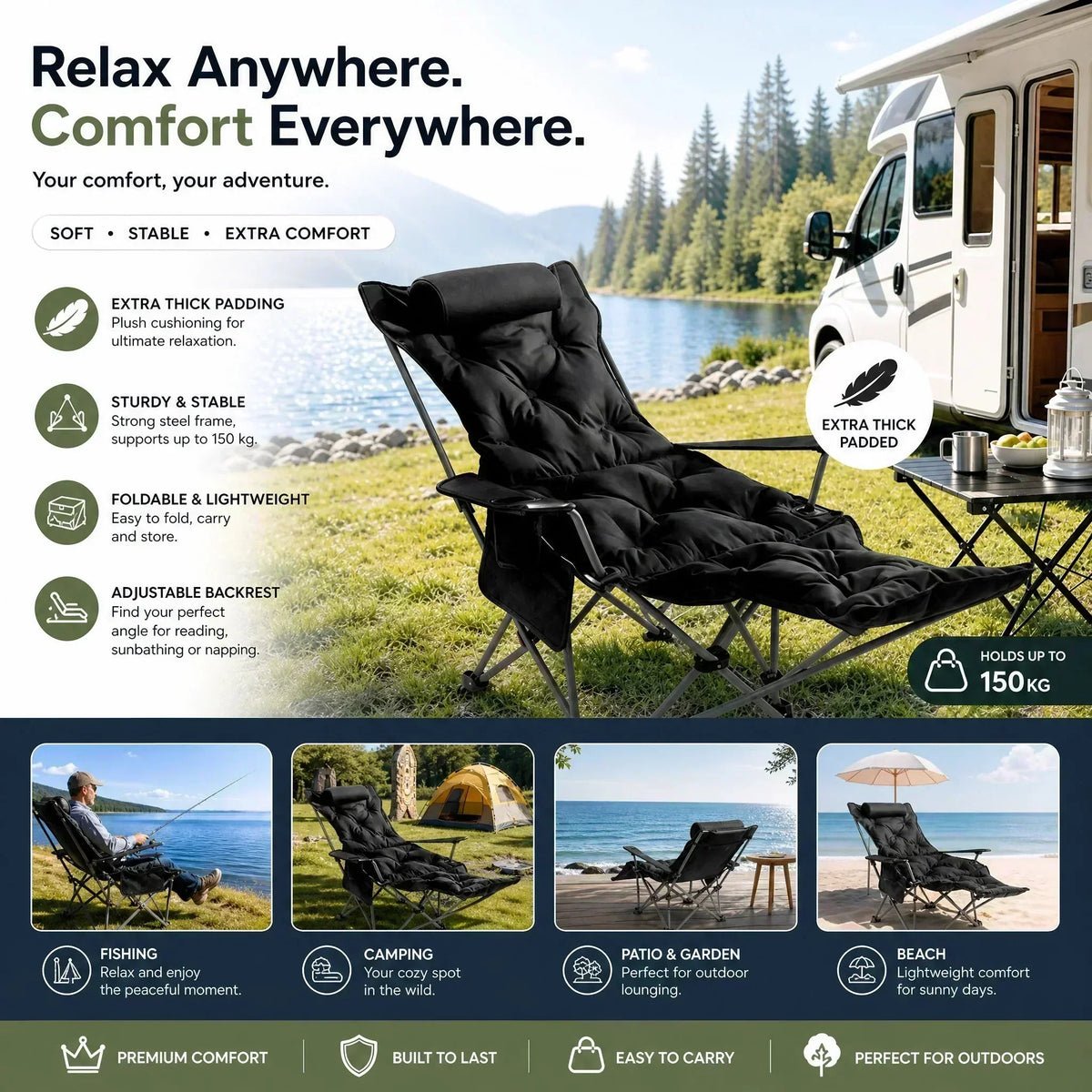 ✨ 50% OFF! Portable, Adjustable Folding Chair for Outdoor Use — Lightweight, Sturdy & Versatile 🪑🏕️ (Buy 2 & Save £5!)