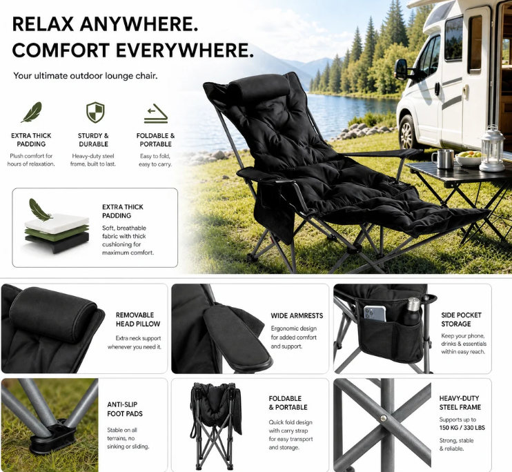✨ 50% OFF! Portable, Adjustable Folding Chair for Outdoor Use — Lightweight, Sturdy & Versatile 🪑🏕️ (Buy 2 & Save £5!)