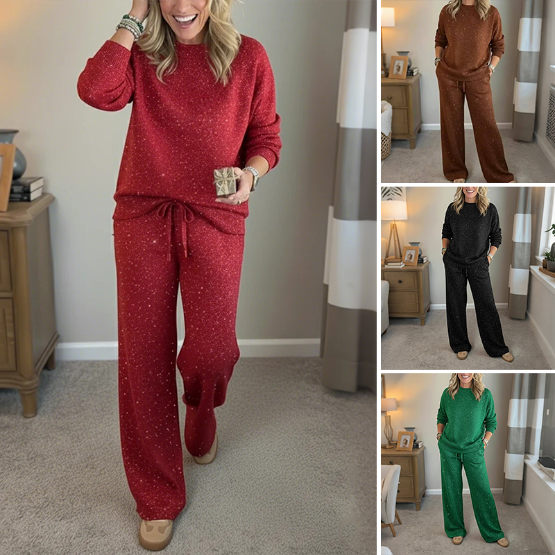 ✨🎅Early Christmas Shopping Sale: 50% Off 🎄⏰Women's Glitter Pullover Sweater & Pants 2-Piece Set