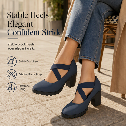 ✨ 50% OFF! Women's Round Toe Crisscross Strap Mary Jane Platform Chunky High Heels