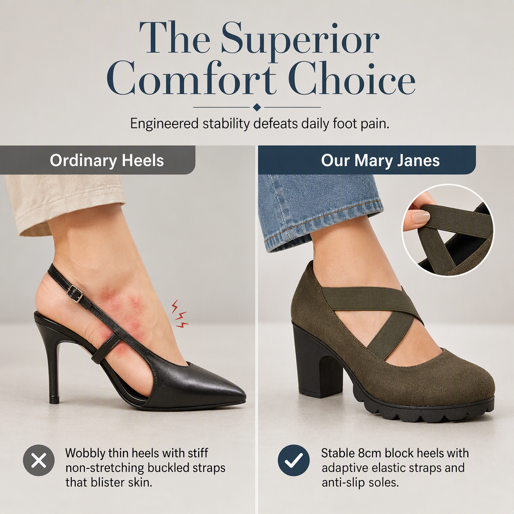 ✨ 50% OFF! Women's Round Toe Crisscross Strap Mary Jane Platform Chunky High Heels