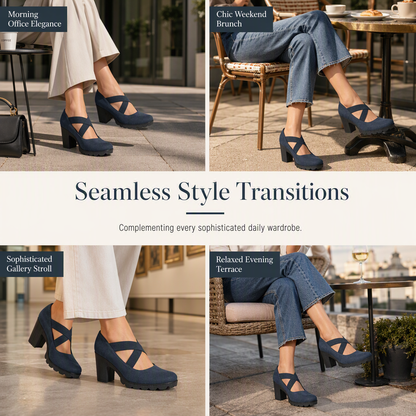 ✨ 50% OFF! Women's Round Toe Crisscross Strap Mary Jane Platform Chunky High Heels