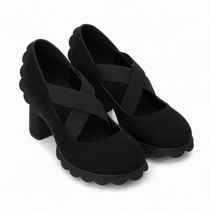 ✨ 50% OFF! Women's Round Toe Crisscross Strap Mary Jane Platform Chunky High Heels