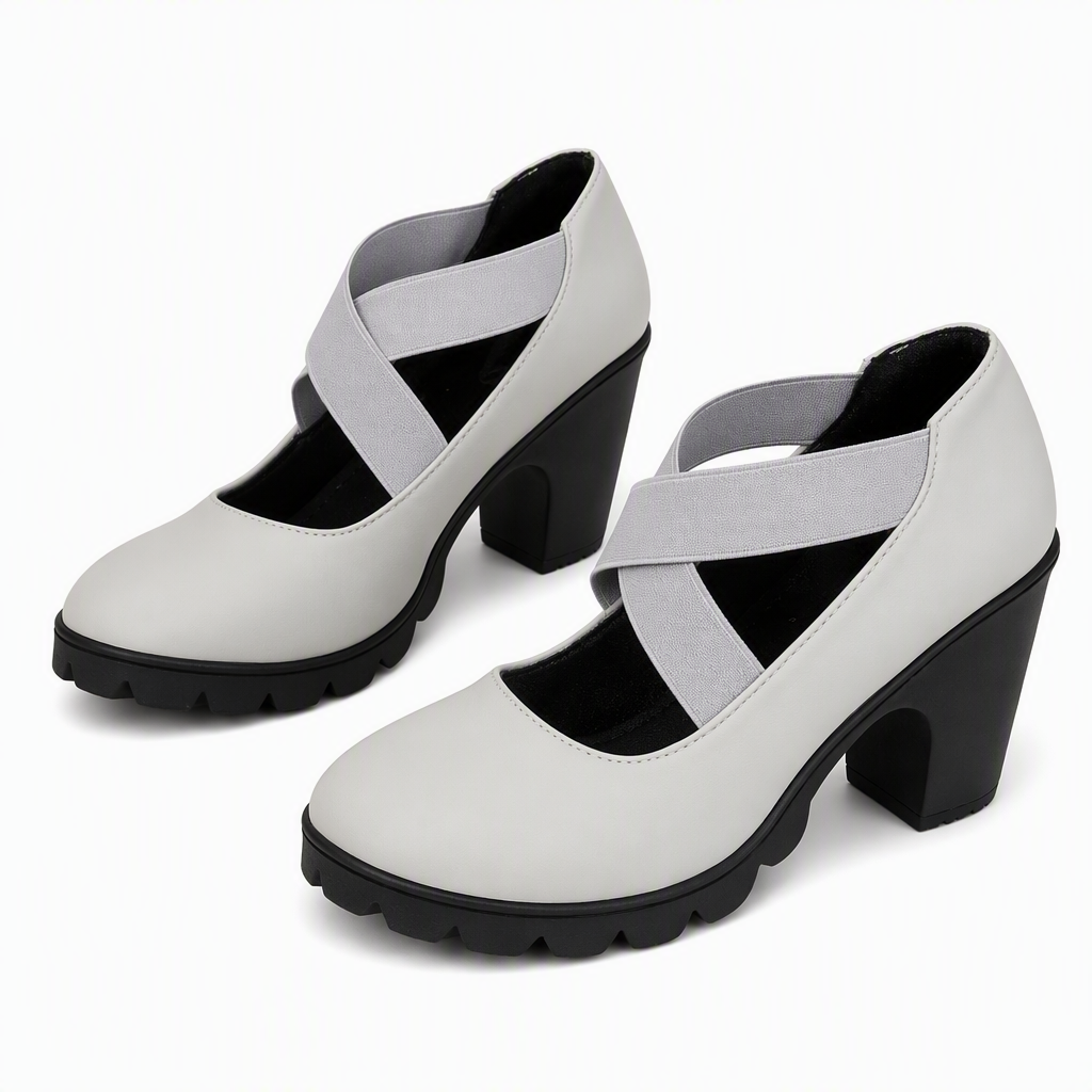 ✨ 50% OFF! Women's Round Toe Crisscross Strap Mary Jane Platform Chunky High Heels