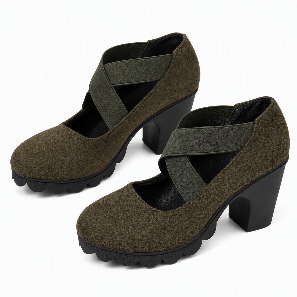 ✨ 50% OFF! Women's Round Toe Crisscross Strap Mary Jane Platform Chunky High Heels