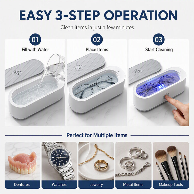 ✨ 50% OFF! Multifunctional Ultrasonic Cleaner – Deep Jewelry & Glasses Cleaning