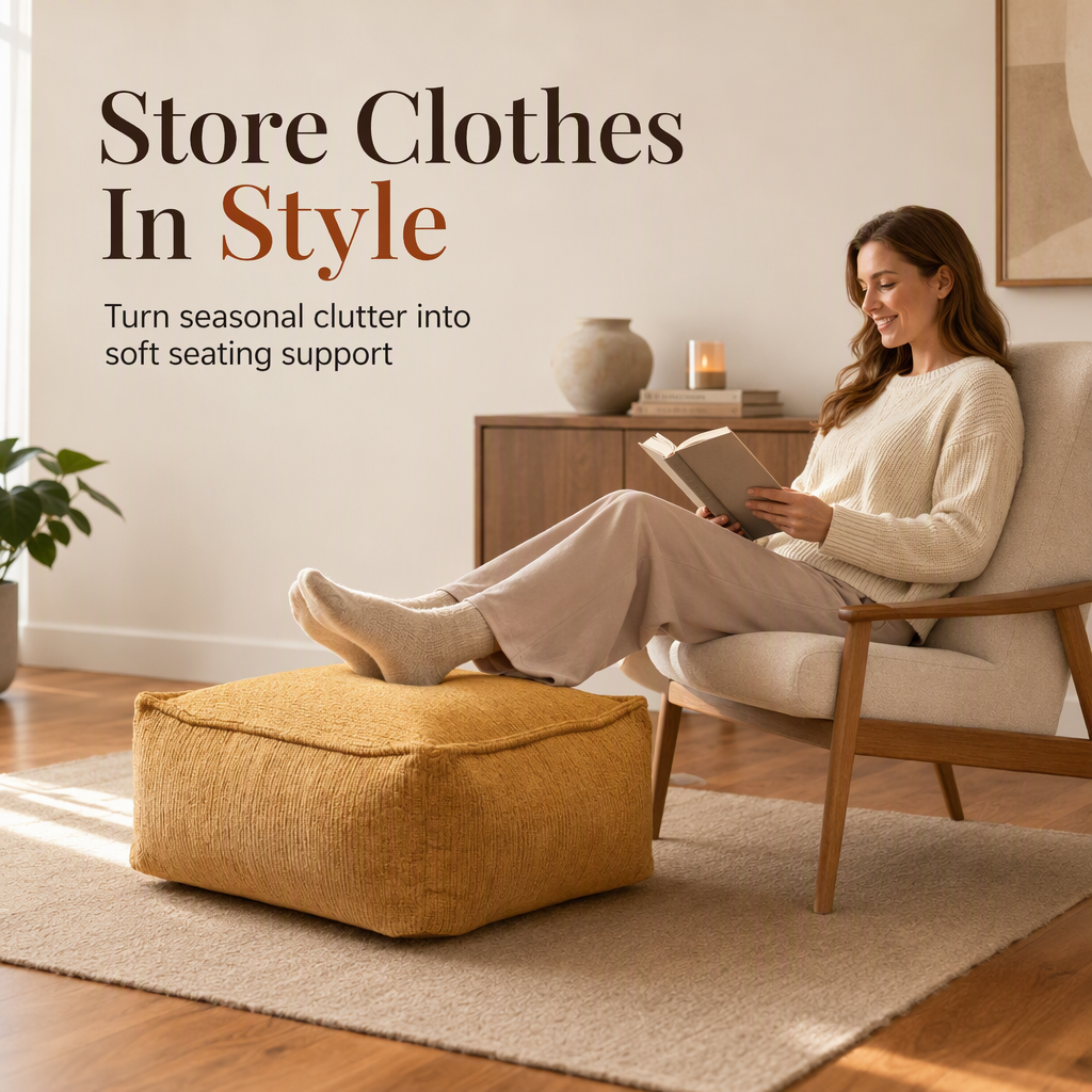 BLACK FRIDAY EARLY ACCESS 🪑 50% OFF NOW!✨Clothes Storage Ottoman🧵Wide Zipper Design💪Robust Stitching🏠Dual Use Seat & Storage Box for Bedroom Living Room