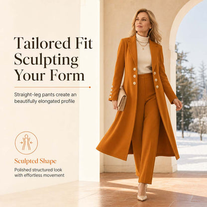 ✨ Women's Double-Breasted Long Knit Coat & Straight-Leg Pants Set – Flattering Tailored Silhouette, Chic Gold-Tone Buttons & Sophisticated Style for Effortless Fall & Winter Outfits! 💕