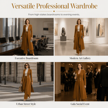 ✨ Women's Double-Breasted Long Knit Coat & Straight-Leg Pants Set – Flattering Tailored Silhouette, Chic Gold-Tone Buttons & Sophisticated Style for Effortless Fall & Winter Outfits! 💕
