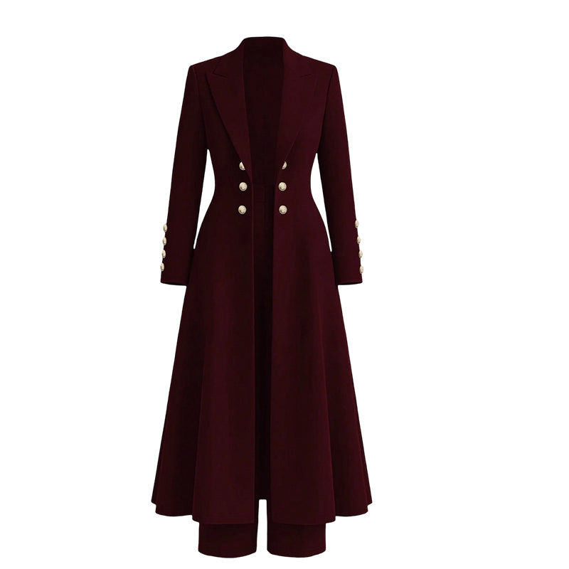 ✨ Women's Double-Breasted Long Knit Coat & Straight-Leg Pants Set – Flattering Tailored Silhouette, Chic Gold-Tone Buttons & Sophisticated Style for Effortless Fall & Winter Outfits! 💕