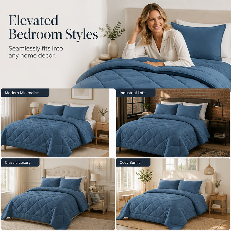 50% OFF 🛏️ Ultra Soft 3-Piece Quilted Comforter Set with Shams